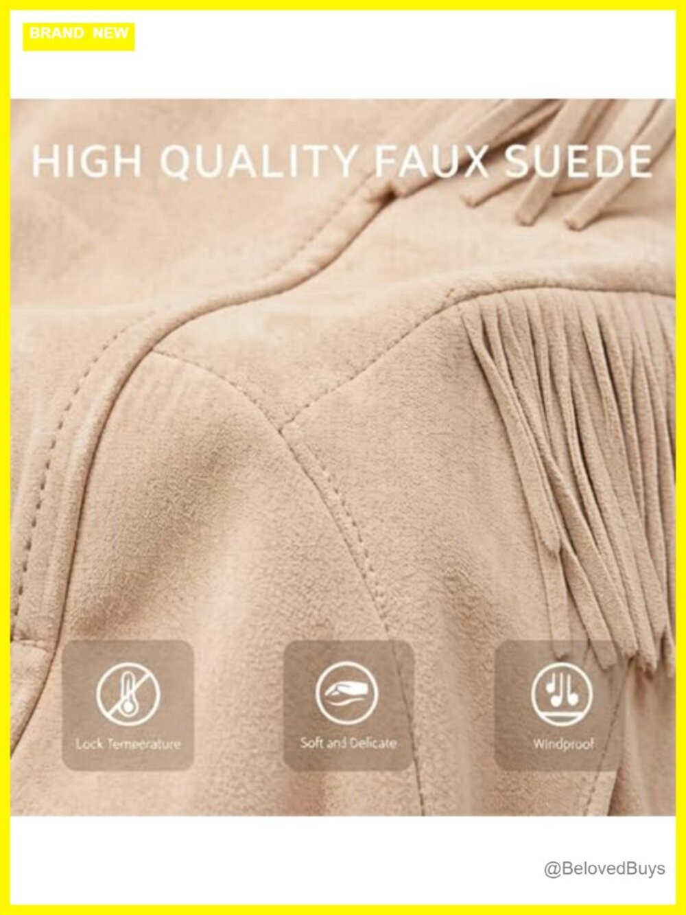 Faux Leather Moto Jacket with Tassel Trim, Belted, Zipper Closure - Picture 5 of 7
